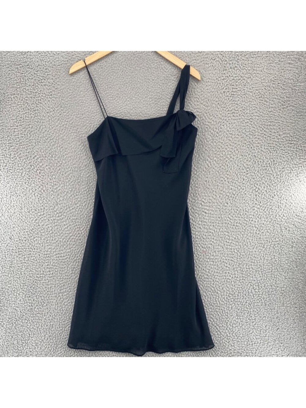 LOFT Dress Womens 2 Black Slip Chiffon Bow Accent Mini One Shoulder Party NWT